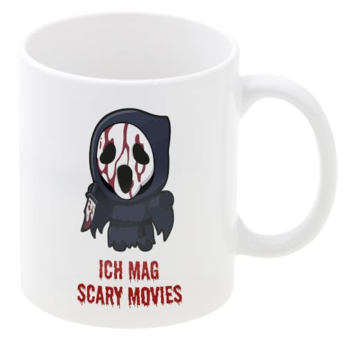 Halloween Becher mit Personalisierung I Movies I 330ml I personalisierte Tasse mit Wunschname I Mitbringsel oder Deko für die Party I Kaffeebecher, Teetasse für Horrorfilm Fan und Büro von Geschenke 24