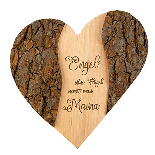 Geschenke 24 Holz Herz mit Gravur I Engel Ohne Flügel nennt Man Mama I Personalisierte Deko aus deutschem Zirbenholz I Rustikales Geschenk für die Frau zum Muttertag, Geburtstag oder Jahrestag von Geschenke 24