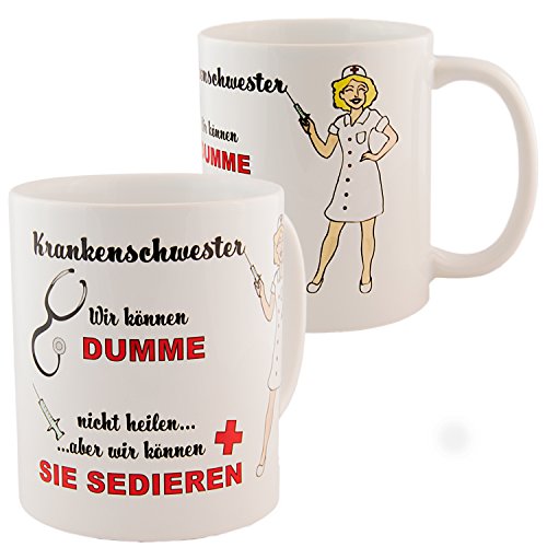 Kaffeetasse – Krankenschwester (weiß): praktische Kaffee Tasse mit witzigem Spruch für Krankenschwestern, OP Schwestern, Intensivschwestern, Krankenpfleger und Altenpfleger von Geschenke 24
