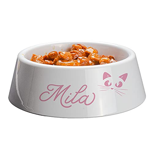 Geschenke 24 Katzen Futternapf personalisiert stilisiertem Katzen Gesicht (12,7 cm, Rosa): Futterstation Katzen mit Wunschname, Fressnapf Katzen - Katzen Geschenk, Katzenhalter Geschenk von Geschenke 24