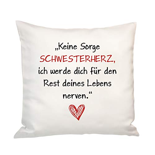 Geschenke 24 Kissen Keine Sorge Schwesterherz- Kissenbezug mit lustigem Spruch - Deko Geschenk zum Muttertag, Vatertag, Geburtstag, Weihnachten, Valentinstag von Geschenke 24