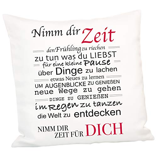 Geschenke 24 Kissen – Nimm Dir Zeit: 40 x 40 cm Dekokissen mit liebevollem Spruch - Kissenbezug und Inlett inklusive von Geschenke 24