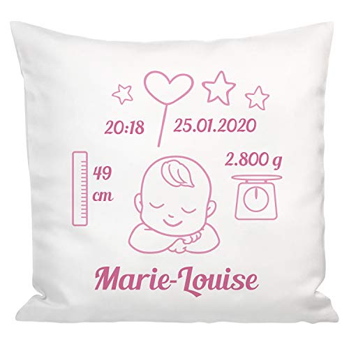 Geschenke 24 Kissen zur Geburt Taufe (rosa): personalisiertes Kuschelkissen mit Geburtsdaten Bedruckt – Geschenk zur Geburt, Taufe Mädchen, Taufe Junge von Geschenke 24