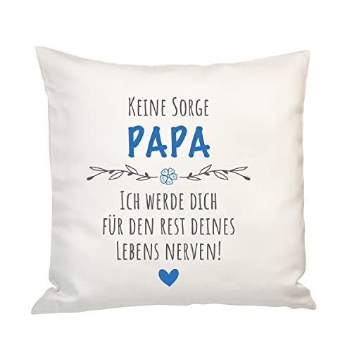 Geschenke 24 Kissenbezug Keine Sorge Papa/Mama/Schatz/Schwesterherz/Bruderherz/Wunschname - Deko-Geschenk zum Muttertag, Vatertag, Geburtstag, Weihnachten, Valentinstag (Papa-floral) von Geschenke 24