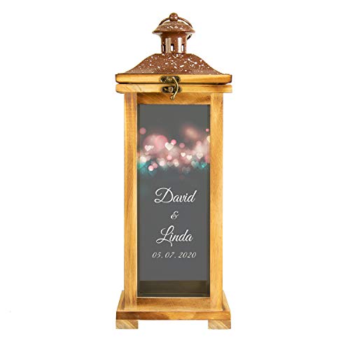 Romantische Landhaus Laterne | XL Holzlaterne 42 cm groß | Hochzeitslaterne als Hochzeitsgeschenk für das Brautpaar | Geschenkidee zum Hochzeitstag | Gartendeko, Gartenlaterne | Herzen - Dunkel von Geschenke 24