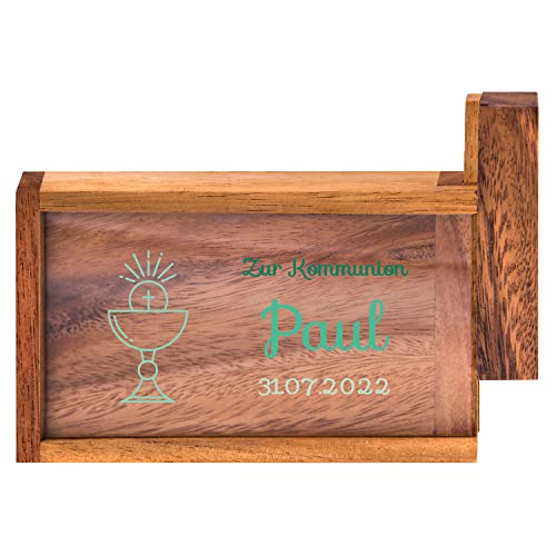 Geschenke 24 Magische Geldgeschenkebox zur Kommunion mit Wunschname | personalisiert mit Wunschdatum | nachhaltig | Dekogeschenk | Geldgeschenk (Grün, Kommunion-Kelch) von Geschenke 24