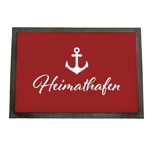 Geschenke 24 | Maritime Fußmatte Heimathafen (rot,Mit Rand - 60x40cm) | Schmutzfangmatte für innen und außen | optional mit Wunschnamen Bedruckt | Eingangstür | dekorative Geschenkidee von Geschenke 24