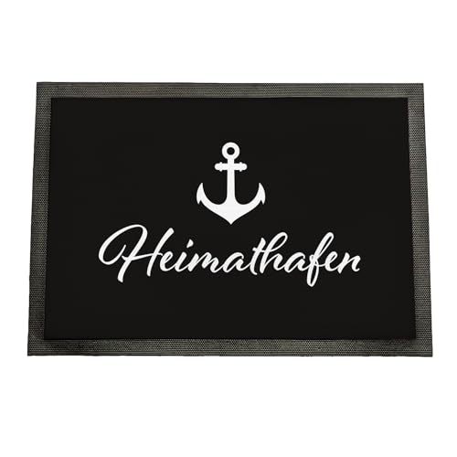 Geschenke 24 | Maritime Fußmatte Heimathafen (schwarz,Mit Rand - 75x50cm) | Schmutzfangmatte für innen und außen | optional mit Wunschnamen Bedruckt | Eingangstür | dekorative Geschenkidee von Geschenke 24