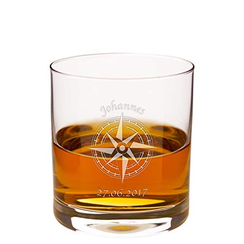 Personalisiertes Whiskyglas mit Gravur | Spülmaschinenfest Graviert | 310ml Tumbler | Kompass Silber Personalisiert | Whiskey Geschenke für Männer| Originelle Geschenkidee zu Weihnachten von Geschenke 24