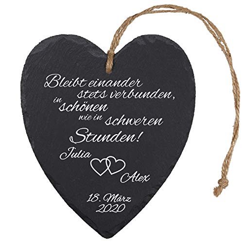 Geschenke 24 Schieferherz zur Hochzeit mit Personalisierung (Herzen): individuelle Schiefertafel mit Spruch - personalisiert mit Namen und Datum - Hochzeitsgeschenk Bedruckt, Geschenkidee von Geschenke 24