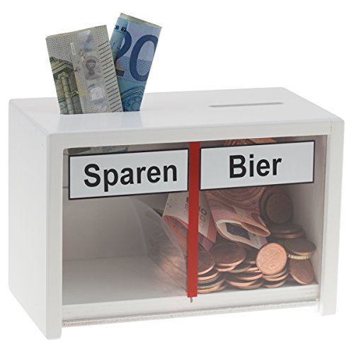 Witzige Spardose für Erwachsene | Sparen/Bier | Weiß | Geld rutscht Immer zum Bier | Bierkasse | Sparschwein lustig | Sparbüchse | Biergeschenke | Geschenke für Männer zum Geburtstag von Geschenke 24