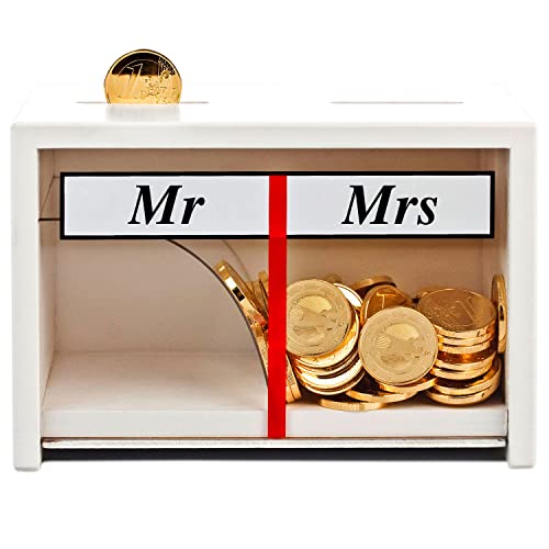 Spardose zur Hochzeit | Mr und Mrs | Weiß | Geld rutscht Immer zur Ehefrau | Lustiges Sparschwein für das Ehepaar I Originelles Geldgeschenk Hochzeitsgeschenk für das Brautpaar | Hochzeitskasse von Geschenke 24