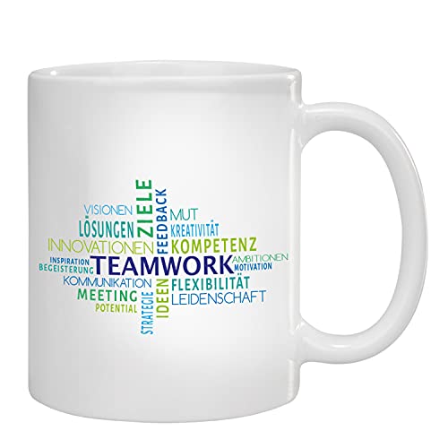 Geschenke 24 Tasse Teamwork (Blau/Grün): Kaffeebecher mit Spruch, Tasse lustig - Team Geschenk, Geschenk Chef, Geschenk Arbeitskollege von Geschenke 24