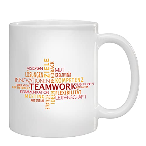 Geschenke 24 Tasse Teamwork (Rot/Orange): Kaffeebecher mit Spruch, Tasse lustig - Team Geschenk, Geschenk Chef, Geschenk Arbeitskollege von Geschenke 24