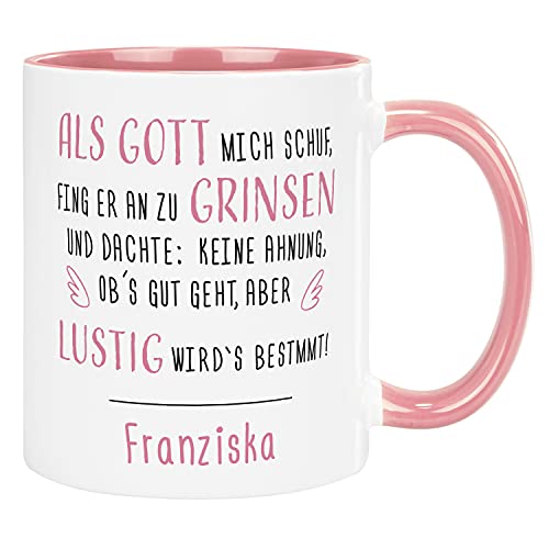 Geschenke 24 Tasse personalisiert - Als Gott mich schuf (Rosa): Tasse mit Spruch, Tasse lustig - Arbeitskollegin Geschenk, FreundIn Geschenk, Geburtstagsgeschenk von Geschenke 24