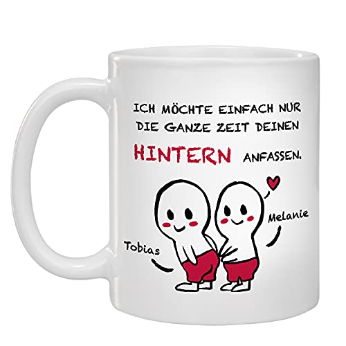 Geschenke 24 Tasse personalisiert Hippopo - Kaffeebecher lustig, Tasse mit Spruch - Geburtstagsgeschenk Valentinstaggeschenk Partner Geschenke (Comic Figuren - Hintern) von Geschenke 24