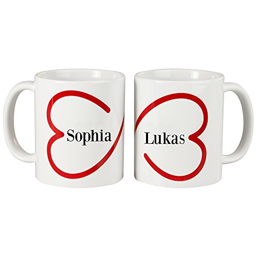 Geschenke 24 Tassen-Set Herz Unendlichkeit (Mit Namen): 2er Set für Paare mit Initialen personalisiert - Paar Geschenke, Valentinstagsgeschenk von Geschenke 24