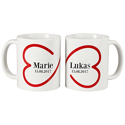 Geschenke 24 Tassen-Set Herz Unendlichkeit (Mit Namen und Datum): 2er Set für Paare mit Initialen personalisiert - Paar Geschenke, Valentinstagsgeschenk von Geschenke 24