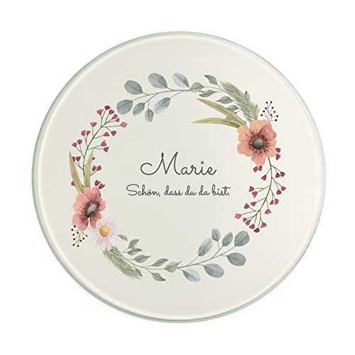 Geschenke 24 Untersetzer aus Glas | personalisiert | Wunschname | Wunschtext | Dekogeschenk | Blumenmotiv| eckig | rund (Rund, Mohn) von Geschenke 24