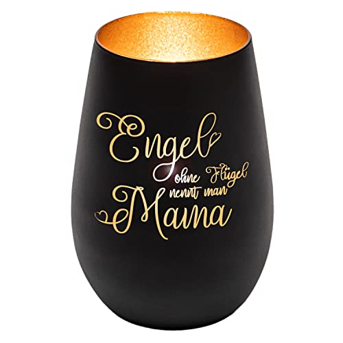 Windlicht mit Gravur | Engel ohne Flügel nennt Man Mama | Schwarz/Gold | Muttertag Kerze | Tolle Muttertagsgeschenke für Mama | Personalisiertes Geburtstagsgeschenk für Frauen | Geschenkideen Mama von Geschenke 24