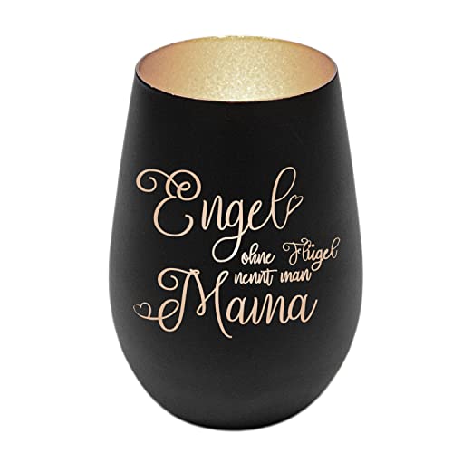 Windlicht mit Gravur | Engel ohne Flügel nennt Man Mama | Schwarz/Silber | Muttertag Kerze | Tolle Muttertagsgeschenke für Mama | Personalisiertes Geburtstagsgeschenk für Frauen | Geschenkideen Mama von Geschenke 24