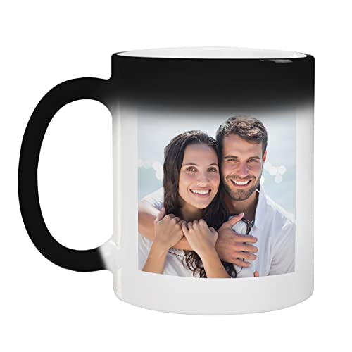 Geschenke 24 | Zauber-Tasse mit Wunsch-Foto personalisiert | Kaffebecher mit Fotodruck | mit Farbwechseleffekt | Magic Mug | zum selbst gestalten (schwarz) von Geschenke 24