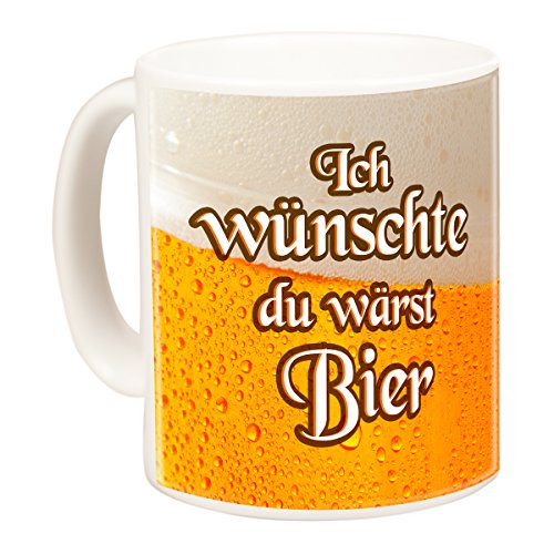 Geschenke 24: Becher – Wish you were beer (Spruch Ich wünschte du wärst Bier) – personalisierte Tasse in Bier-Optik mit Wunschname von Geschenke 24