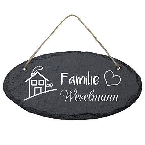 Geschenke 24 Schiefertafel personalisiert für Ehepaare mit Familienname (oval - 25 x 15 cm - Familienname) - Eingangstür Haustür - Hochzeitsgeschenk, Wanddeko von Geschenke 24 GmbH