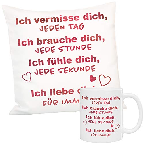 Geschenkset (Kissen + Tasse) - Ich Liebe Dich für Immer! - Kuschelkissen und Tasse mit Spruch: Romantisches Design - Geschenkideen zum Geburtstag von Geschenke 24