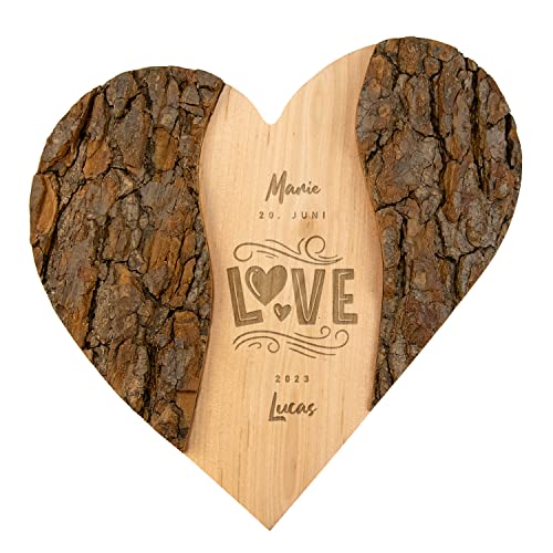 Holz Herz mit Gravur | Personalisiert mit Wunschdatum und Namen | Love | Hochzeitsgeschenke für Brautpaar | Geschenk zum Jahrestag für ihn | Besondere Geschenkidee zum Hochzeitstag von Geschenke 24