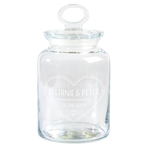 Keksglas zur Hochzeit (Herz,groß) | optional mit Wunschnamen personalisiert | Bonbonglas mit verschiedenen Motiven | Geschenkidee für das Brautpaar | Hochzeitsgeschenk von Geschenke 24