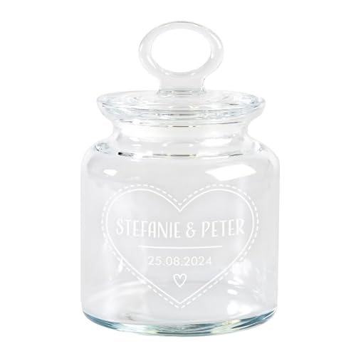 Keksglas zur Hochzeit (Herz,klein)| optional mit Wunschnamen personalisiert | Bonbonglas mit verschiedenen Motiven | Geschenkidee für das Brautpaar | Hochzeitsgeschenk von Geschenke 24