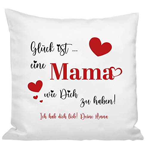 Geschenke 24 Kissen Glück ist eine Mama wie Dich zu haben (rot, personalisiert) - Muttertagsgeschenk von Geschenke 24