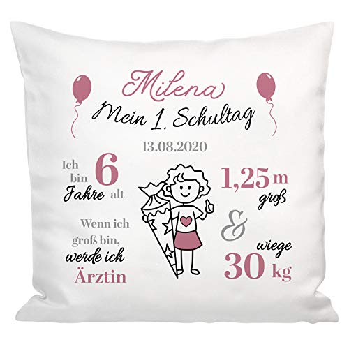 Geschenke 24 Kissen zur Einschulung (rosa): Kuschelkissen mit Name personalisiert - Geschenkidee, Einschulungsgeschenk - Dekokissen, Zierkissen, Sofakissen, Mein erster Schultag von Geschenke 24