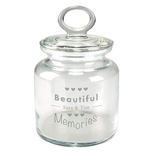 Geschenke 24 Geschenk-Glas Beautiful Memories - graviertes Glas für Briefchen und Erinnerungen in a Jar, personalisiert und individuell, mit Name, zum Valentinstag für Paare von Geschenke 24