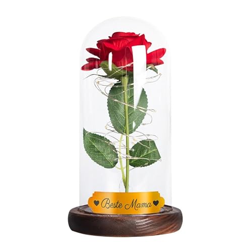Personalisierte Ewige Rote Rose im Glas mit Gravurplakette Beste Mama | Unendliche Rose mit Personalisierung | Romantisches Muttertagsgeschenk | Die Schöne und das Biest Rose von Geschenke 24