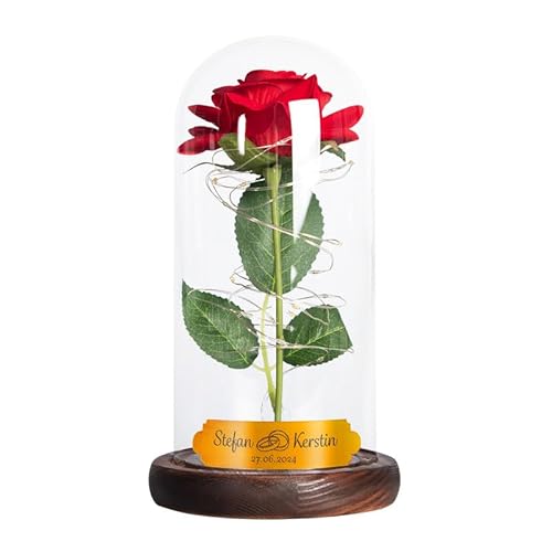 Personalisierte Ewige Rote Rose im Glas mit Gravurplakette zur Hochzeit | Unendliche Rose mit Personalisierung | Romantisches Hochzeitsgeschenkgeschenk | Die Schöne und das Biest von Geschenke 24
