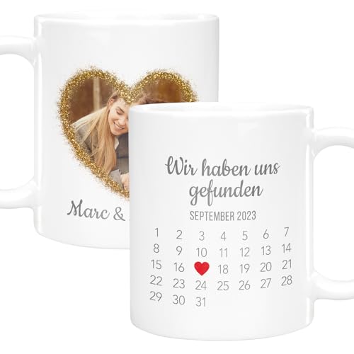 Personalisierte Fototasse mit romantischem Motiv und doppelseitigem Druck | Schönster Tag mit Goldenem Herz | 330ml spülmaschinenfestes Keramik | Kaffeetasse mit Foto | Geschenkidee Valentinstag von Geschenke 24