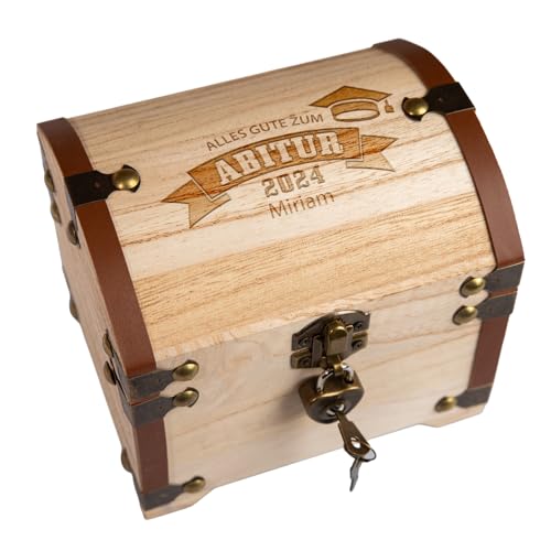 Personalisierte Schatztruhe mit Gravur | Geschenk Abitur 2025 | Kreatives Geldgeschenk Abi Schulabschluss | Geschenkidee für Abiturienten Jungen Mädchen | Für Sohn Tochter Enkel | Schatzkiste Holz von Geschenke 24