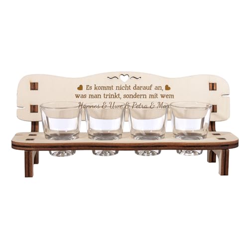 Personalisierte Schnapsbank mit Gravur | inkl. 4 Schnapsgläsern | Lustige Geschenkidee für Freunde Freundinnen | Hochzeitstag Geschenk für ihn sie | Einzugsgeschenk Geburtstagsgeschenk | Trinkspruch von Geschenke 24