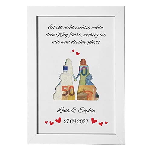 Personalisiertes Geldgeschenk zur Hochzeit I Auch mit A4 Bilderrahmen erhältlich I Hochzeitsgeschenke für das Brautpaar I Brautpaar Just Married von Geschenke 24