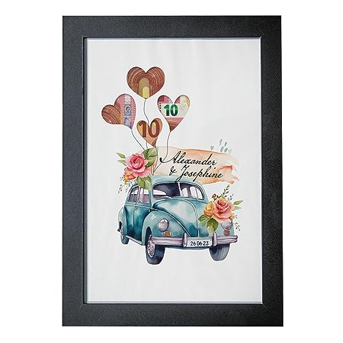 Personalisiertes Geldgeschenk zur Hochzeit I inklusive A4 Bilderrahmen Schwarz I Hochzeitsgeschenke für das Brautpaar I Oldtimer Auto von Geschenke 24