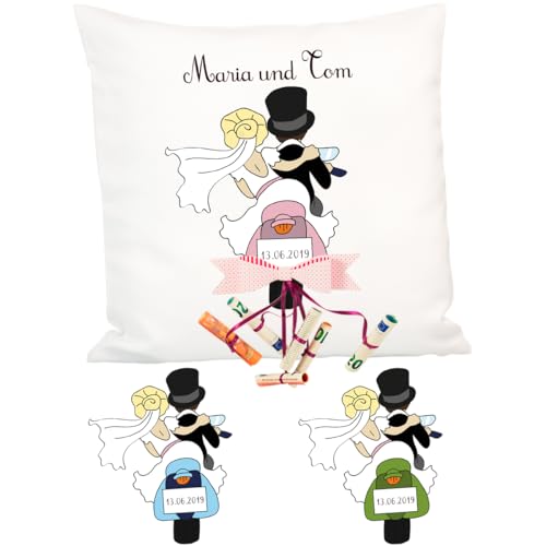 Personalisierbares Kissen als Geldgeschenk Hochzeit | Originelle Hochzeitsgeschenke für das Brautpaar | 40x40cm Hochzeitskissen mit Füllung | Motiv mit Motorrad von Geschenke 24
