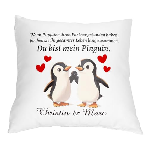 Personalisiertes Valentinstagsgeschenk für ihn Kissen inkl. Füllung | 40x40 cm Kopfkissen mit Personalisierung | Geschenk zum Jahrestag für sie Männer Frauen Freundin Freund | Du bist Mein Pinguin von Geschenke 24