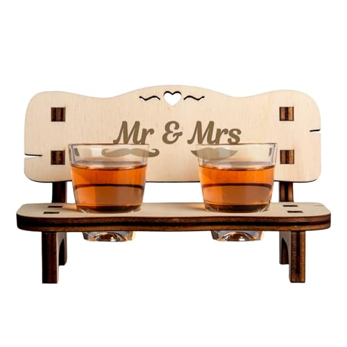 Schnapsbank Hochzeit mit Gravur | inkl. 2 Schnapsgläsern aus Glas | Hochzeitsgeschenk für das Brautpaar aus Holz | kleine Hochzeitsbank | Geschenk zur Hölzernen Hochzeit Hochzeitstag | Mr Mrs Schnapsbank Hochzeit mit Gravur | inkl. 2 Schnapsgläsern aus Glas | Hochzeitsgeschenk für das Brautpaar aus Holz | kleine Hochzeitsbank | Geschenk zur Hölzernen Hochzeit Hochzeitstag | Mr Mrs von Geschenke 24