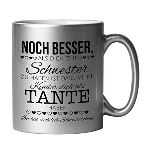 Tasse mit Spruch | Schwester Geschenk | Liebevoller Spruch für Tante | Geschenk-Idee für Welt-Beste Lieblingsschwester zu Weihnachten | Für das kleine oder große Schwesterherz | Silber 330ml von Geschenke 24