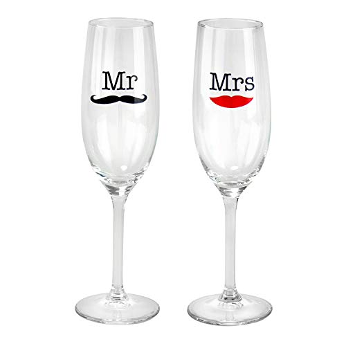 Geschenke 24 2-er Set Sektgläser mit Mr & Mrs Gravur | Geschenke für Paare für Hochzeitstag, Verlobung, Valentinstag | Champagnergläser für Zwei | Gläser Set für Verliebte | 200ml Füllmenge von Geschenke 24