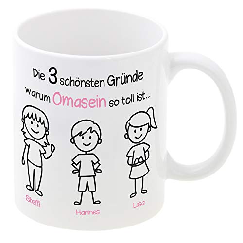 Geschenke 24 Tasse Omasein (1 Junge + 2 Mädchen) - Kaffeebecher mit Personalisierung - Oma und Opa Tassen - Oma und Opa Geschenke Weihnachten, Oma Geschenk, Opa Geschenke von Geschenke 24