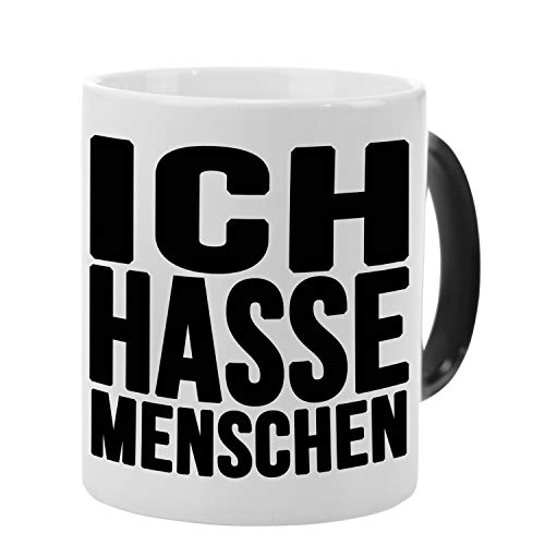 Tasse mit Farbwechsel | Ich hasse Menschen Kaffeetasse 320ml | Zaubertasse wechselt bei Heißgetränken auf lustigen Spruch | Geschenk für Kollegen Mitarbeiter und Büro von Geschenke 24