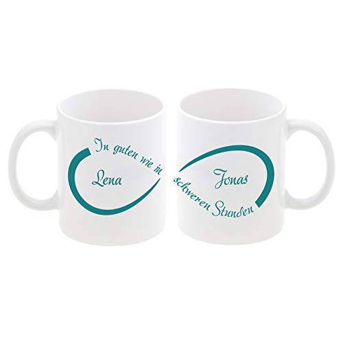 Geschenke 24 Tassen Set Unendlichkeit, in schweren Stunden (grün): Set aus zwei Kaffeebechern mit Namen und Unendlichkeitszeichen personalisiert - Hochzeitsgeschenke, Geschenkset für Paare von Geschenke 24